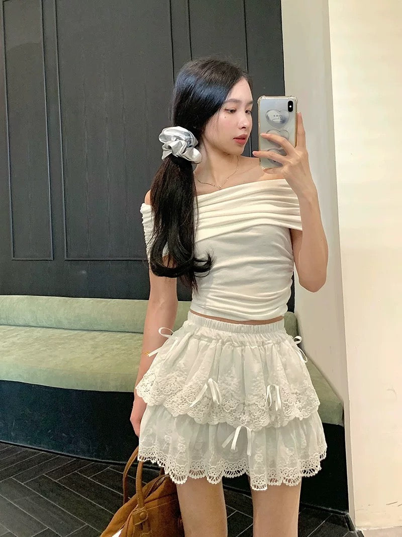 High Waist White Skirt