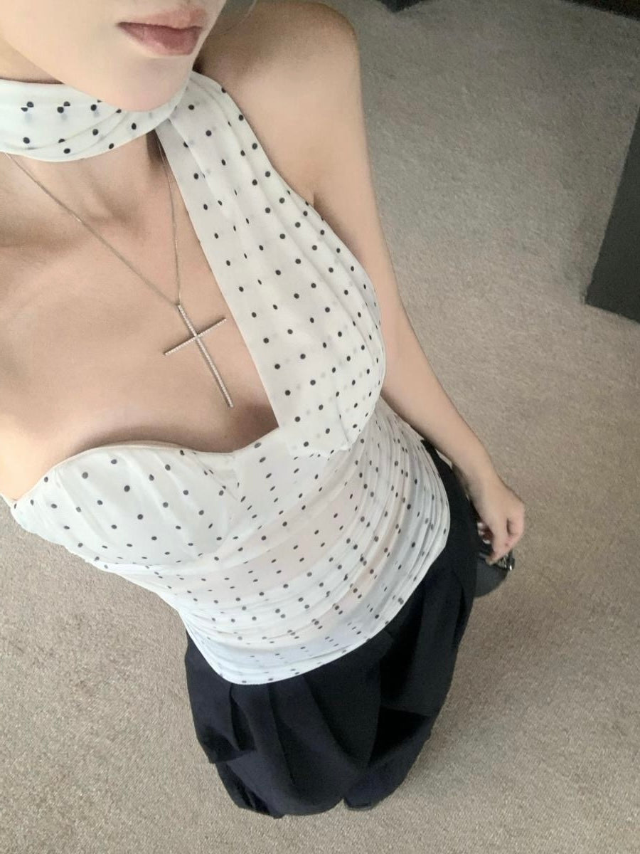 Polka Dot Tube Mesh Top Strap T009