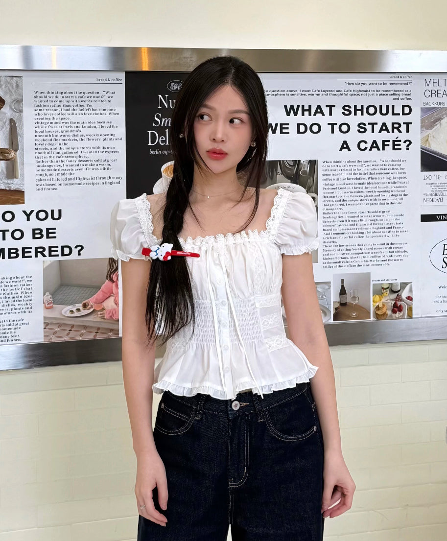 Puff Sleeve White Top (S, M, L)