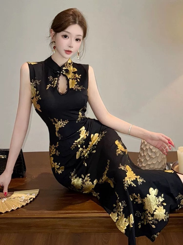 Black Cheongsam CD033 Long Dress (S)
