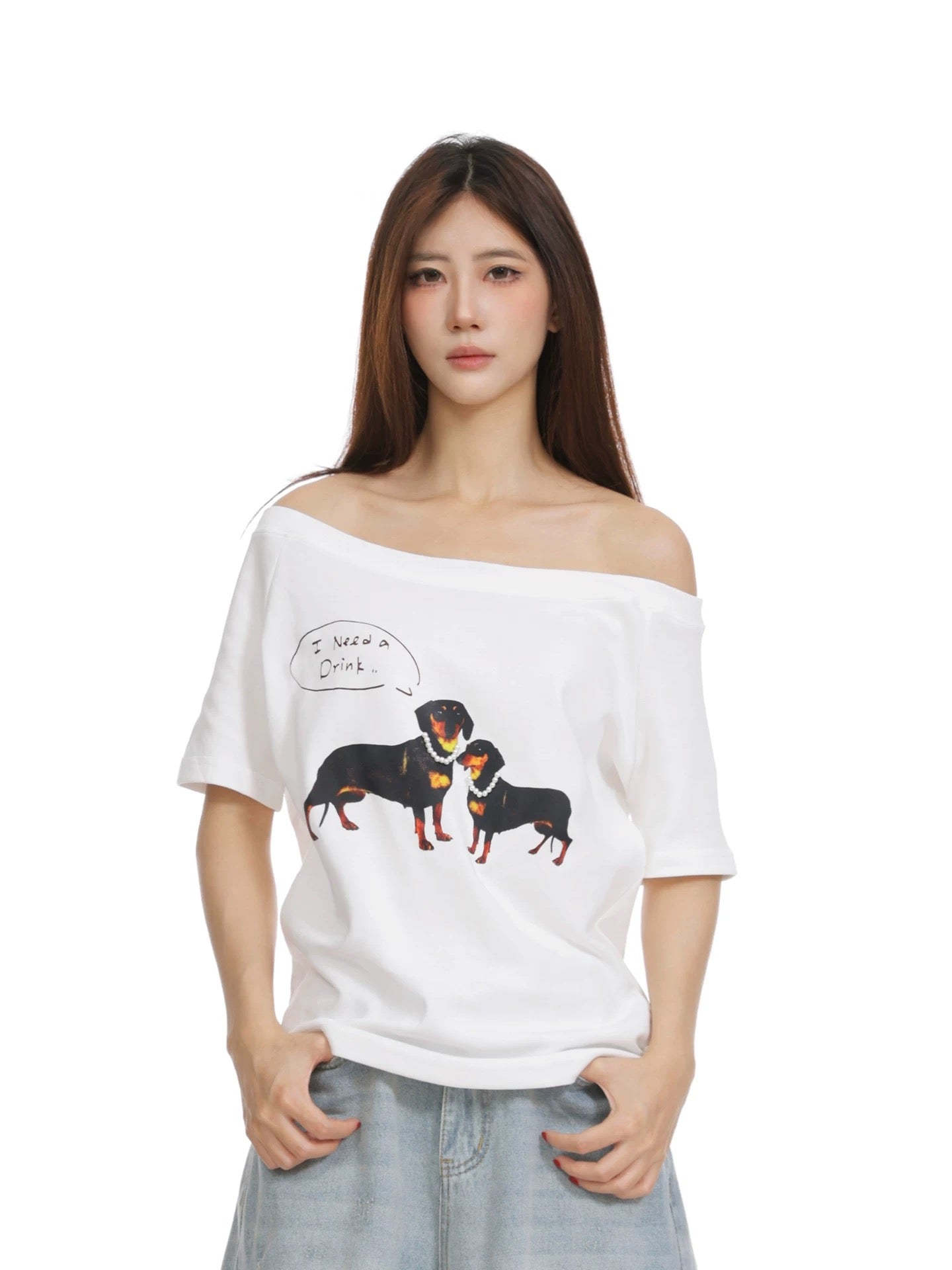 Dachshunds Off Side Shoulder Top Tee