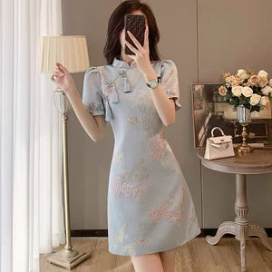 Ferny Cheongsam Dress (M- Blue)