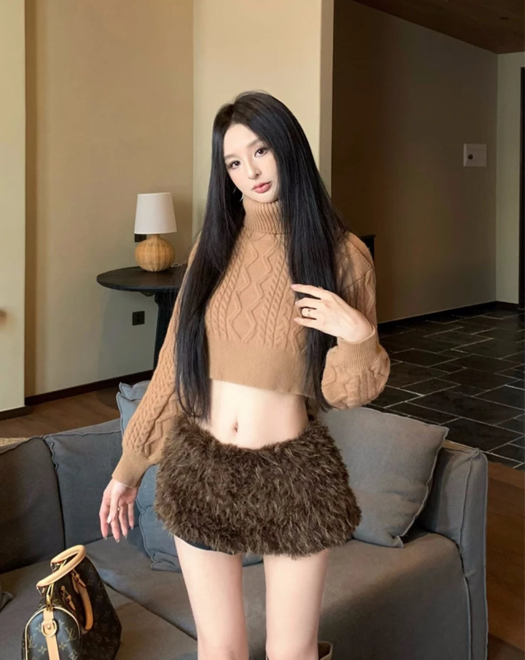 Multi Wear Off Shoulder Long Sleeve Crop Knitted Top With Collar