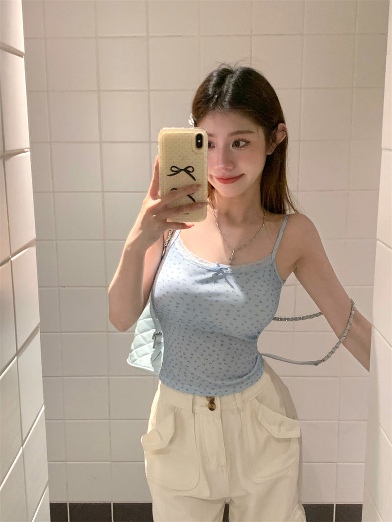 Mini Flower Basic Sleeveless Strap Top
