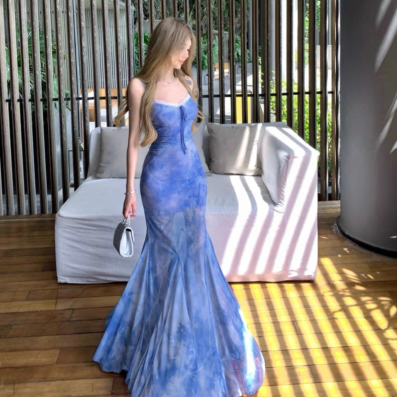 Lace Collar Blue, Purple Long Dress (S, M)