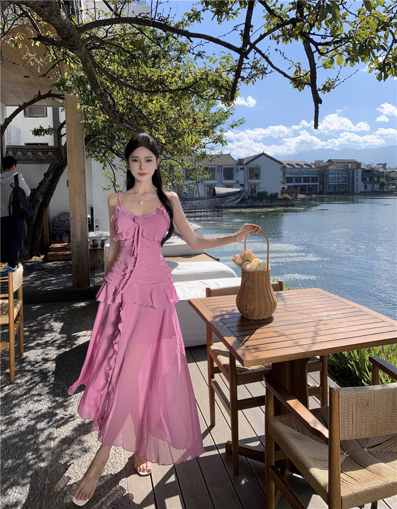Purple Pink Chiffon Long Dress (S, M)