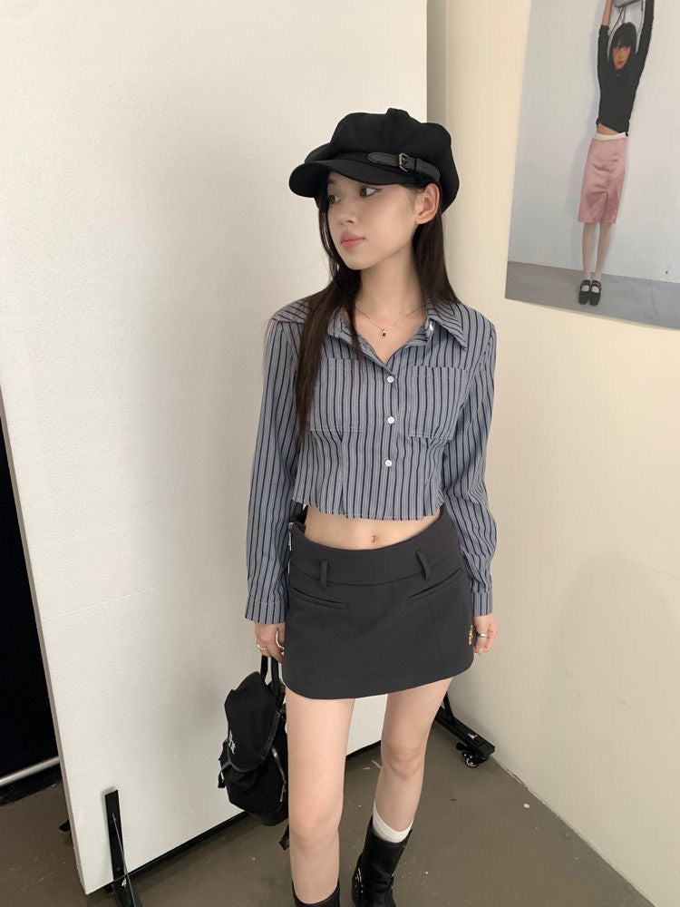 Stripe Uni Long Sleeve Crop Top