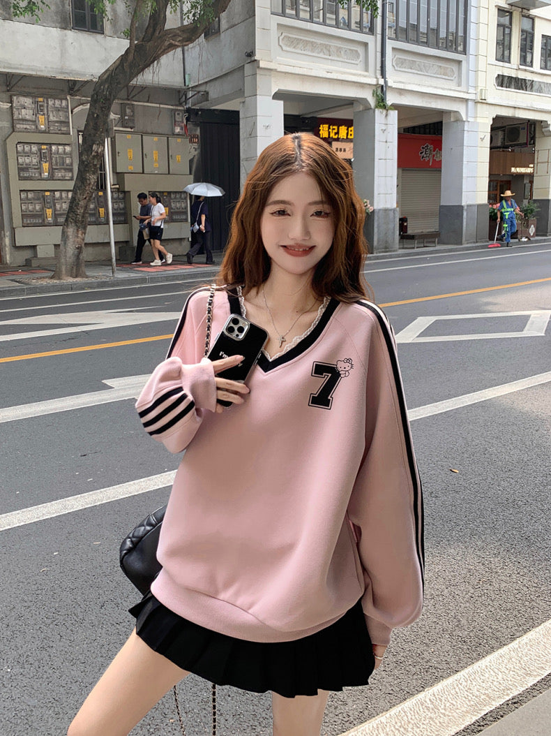 No.7 Long Sleeve Sweater Top (Pink)