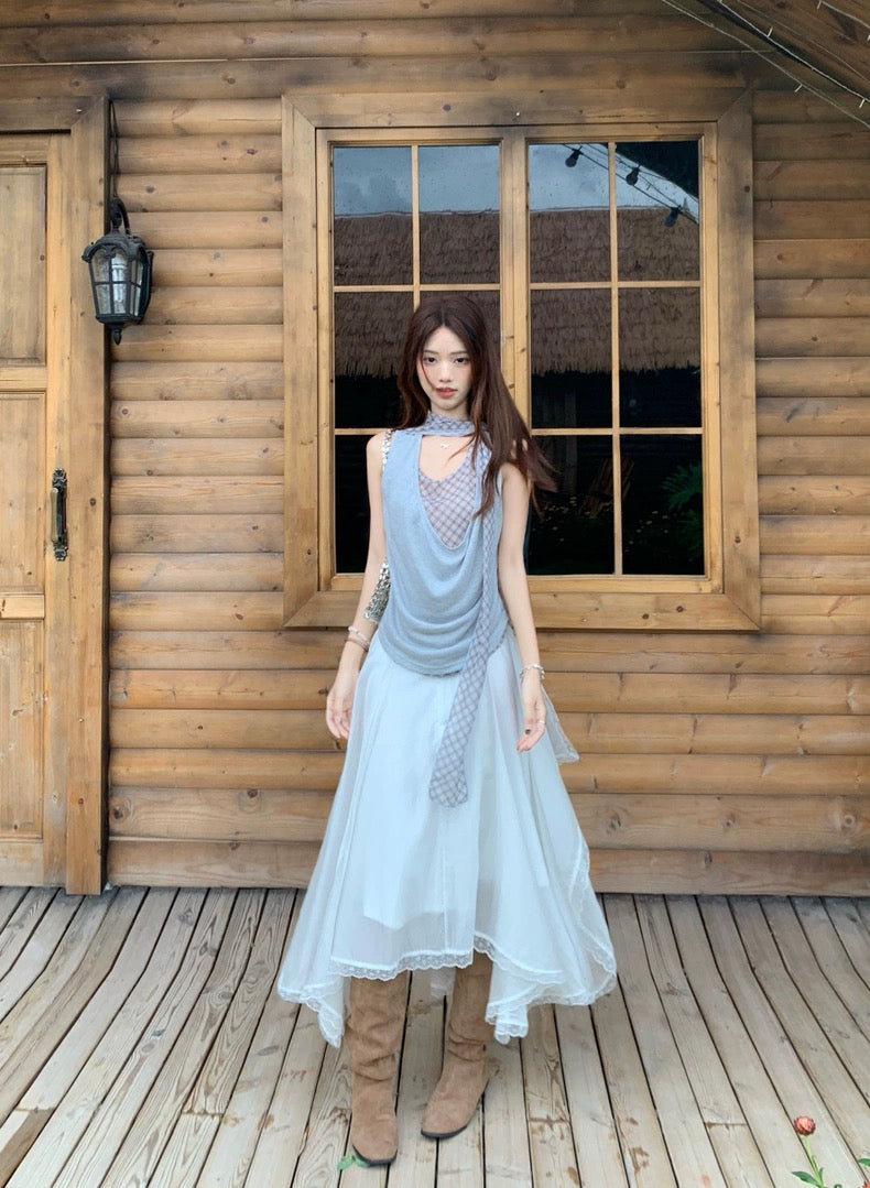 Sleeveless Blue Grey Top
