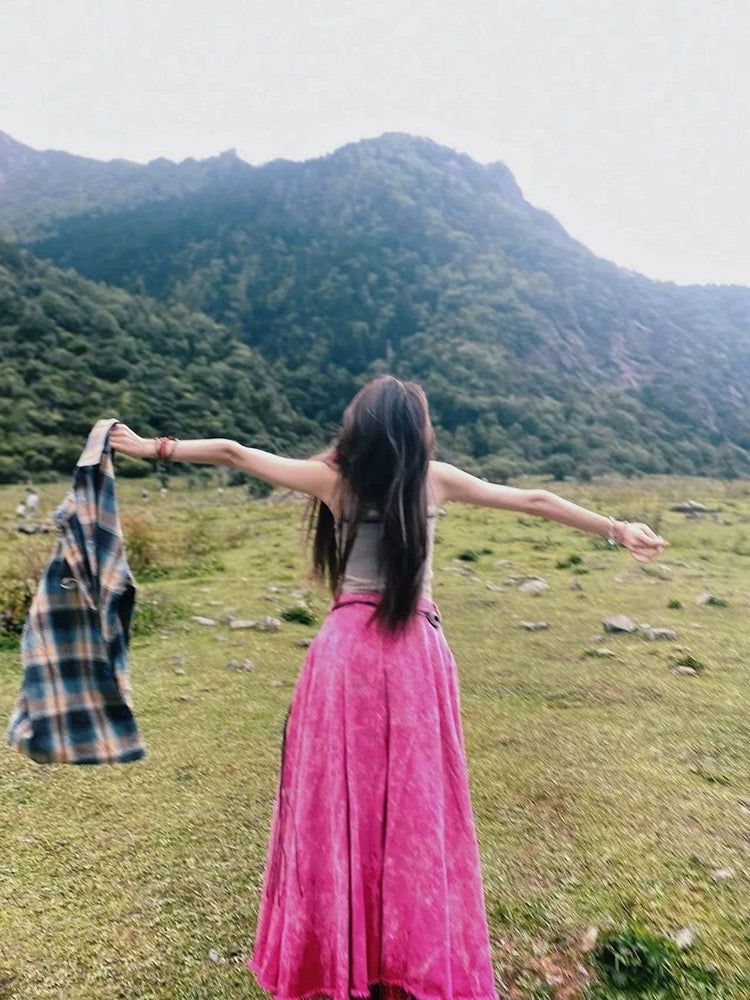 Denim Pink Long Skirt (S)