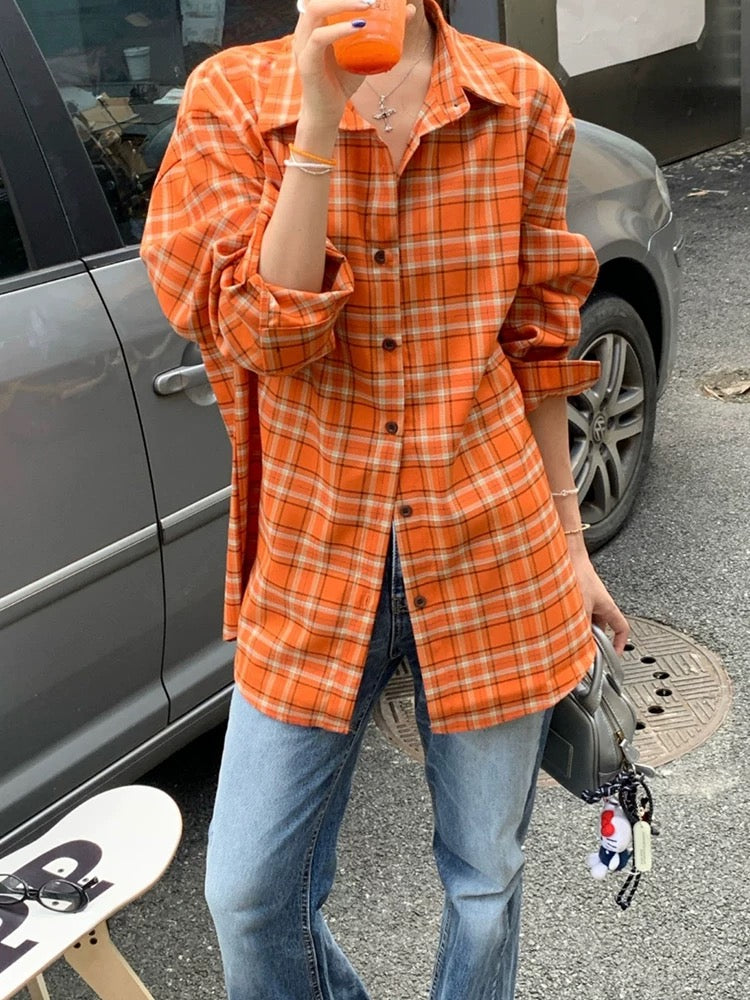 Orange Ginham Long Sleeve Shirt