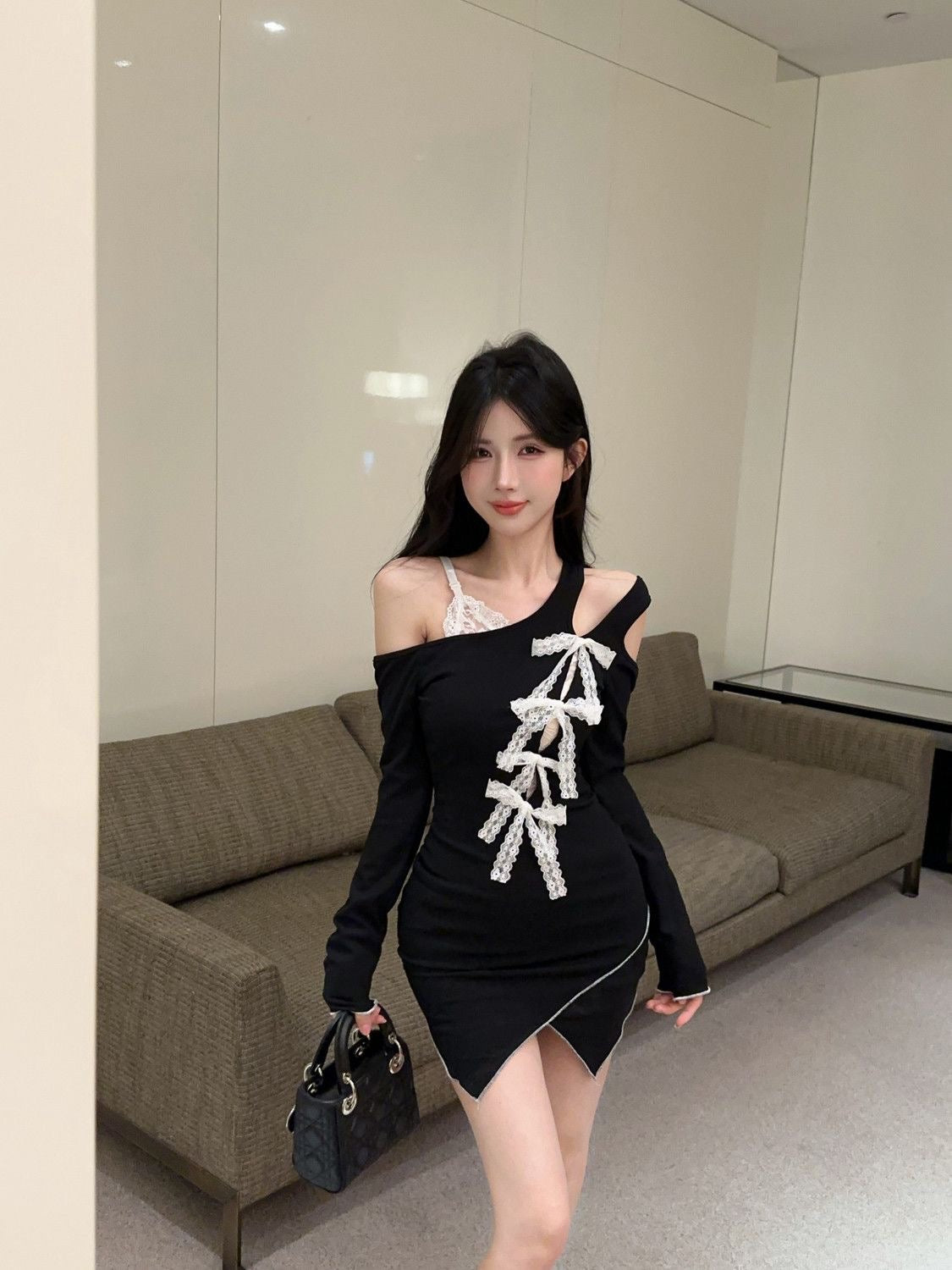 Black Mix Laces Long Sleeve Top