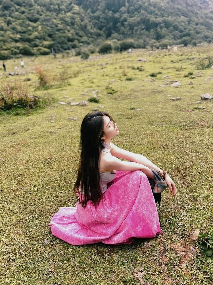 Denim Pink Long Skirt (S)