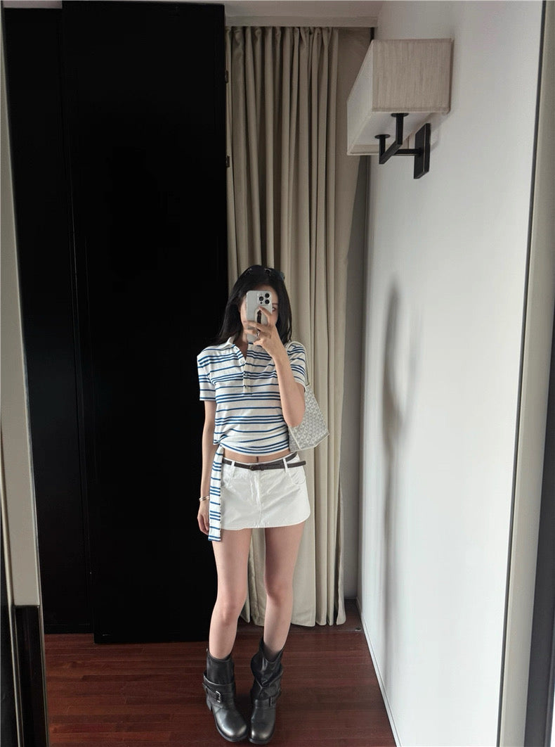 Collar Blue Stripe Top