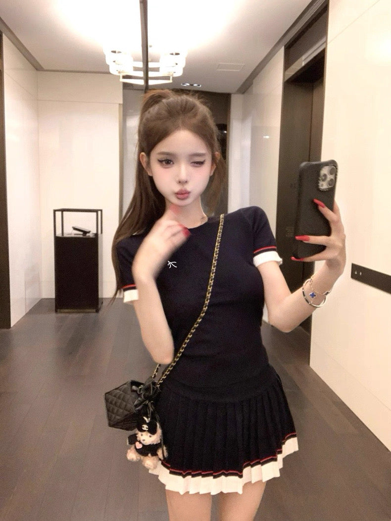 Knitted Top + Skirt Two Pieces Set