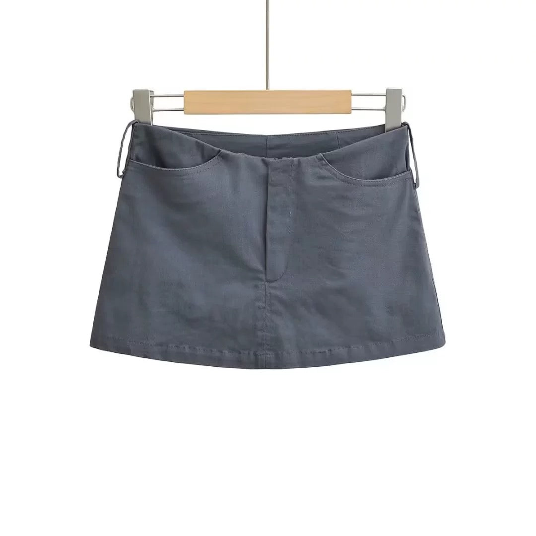 Dark Grey Low Waist Mini Skirt