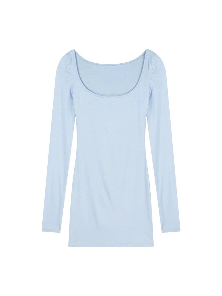 U Collar Thin Long Sleeve Long Top