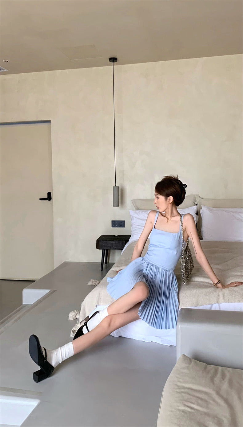 Sweet Pleated Blue Dress (Blue - L - 3XL)