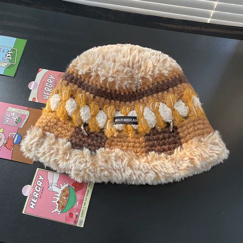 H28 Three Tone Knitted Fur Hat