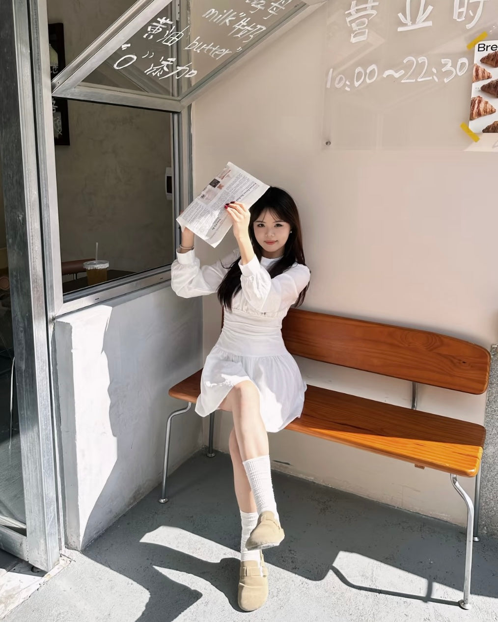 Round Collar Cream Long Sleeve Dress