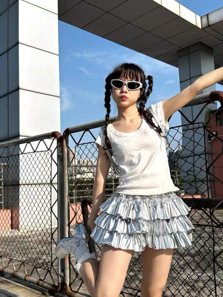 Silver Layered Cake Skirt/Skort