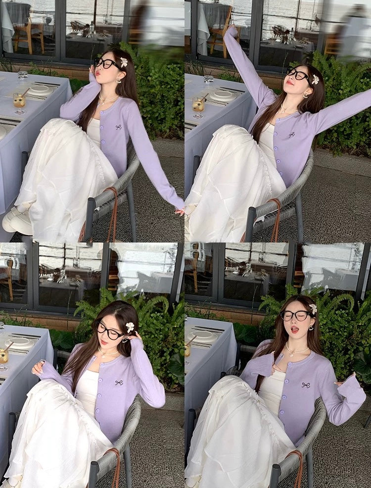 Ribbon Logo Long Sleeve Cardigan Top