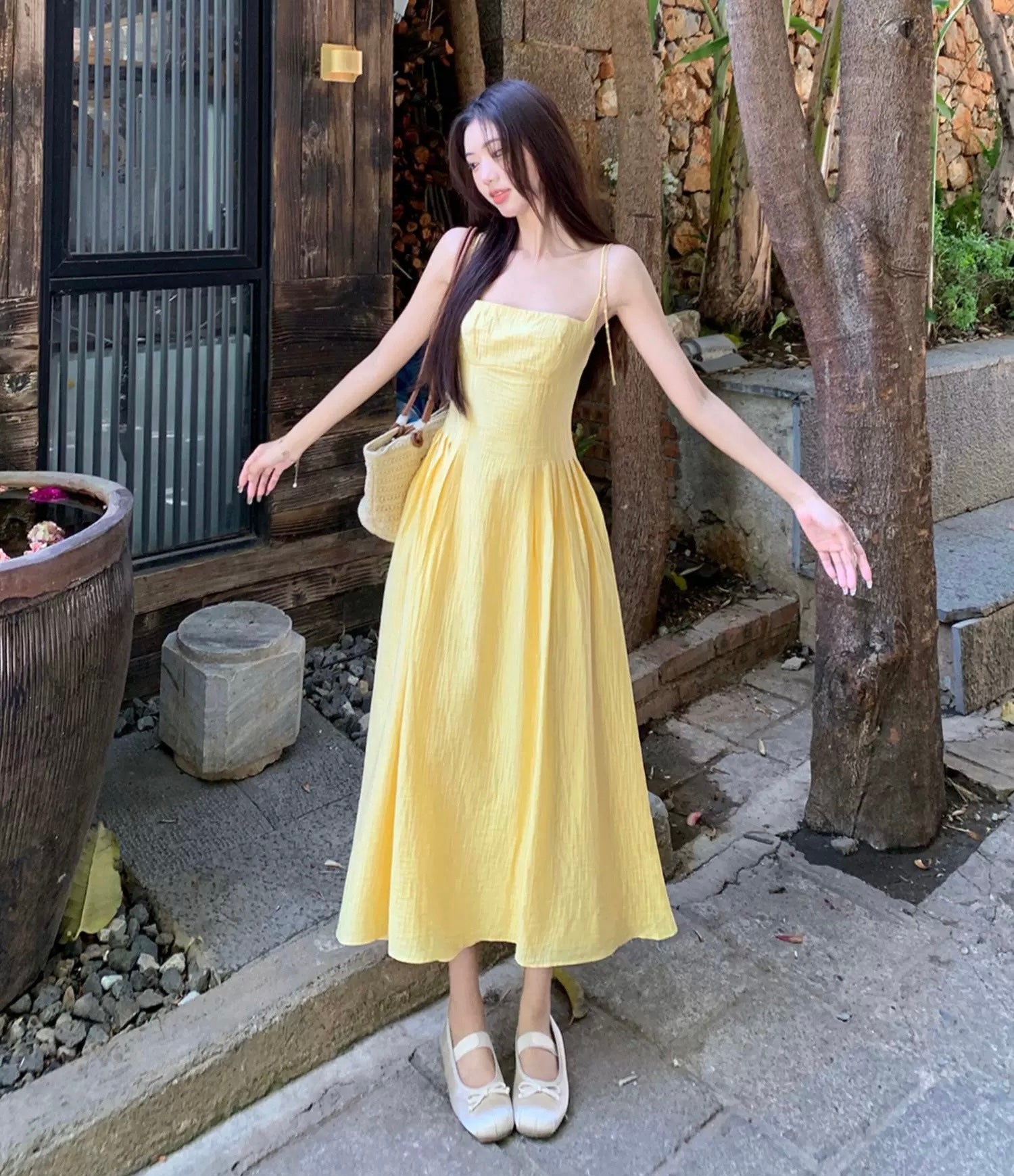 Strap Yellow Long Dress