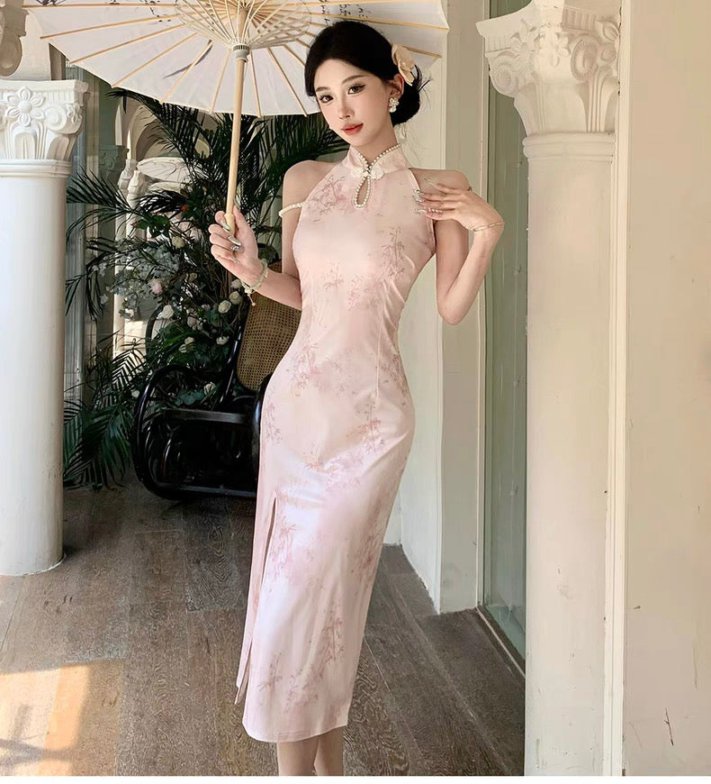Pearl Strap Pink Cheongsam CD002 Long Dress (S)