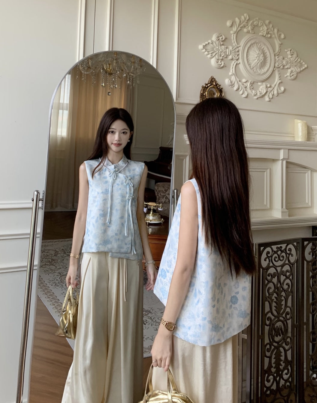 Blue Flo Cheongsam Vest Top
