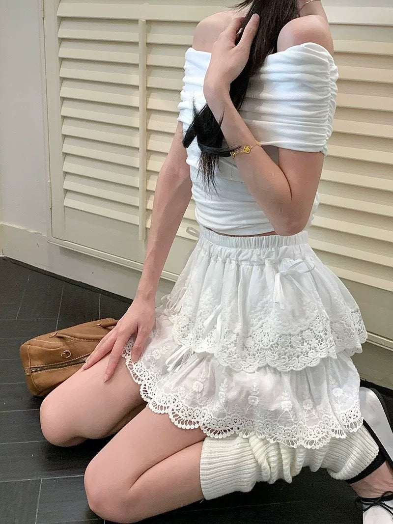 High Waist White Skirt