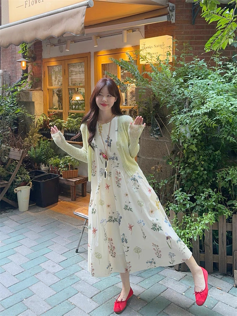 Mini Floral Beige Long Dress