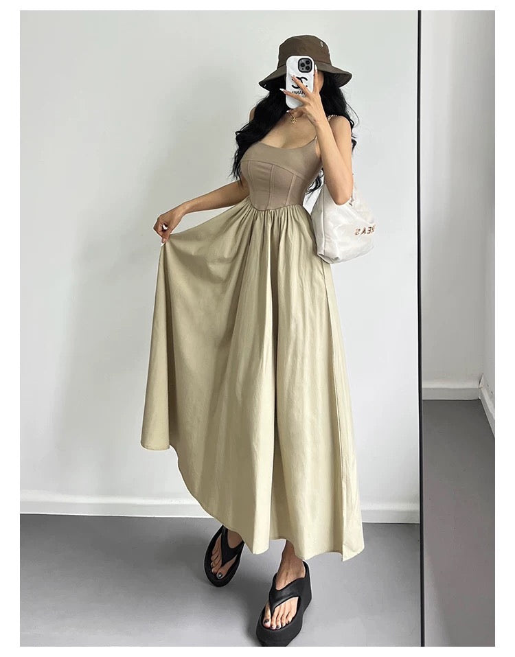 U Collar Strap Long Dress