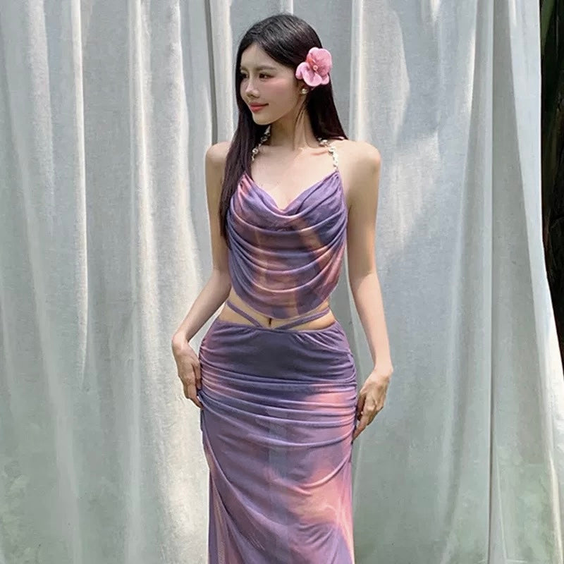 Ombre Mint Blue/ Purple Bikini BK26 Three Piece Set (S)