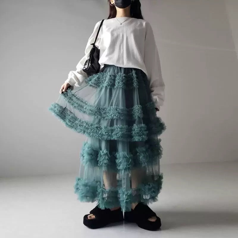 White Jelly Mesh Long Skirt