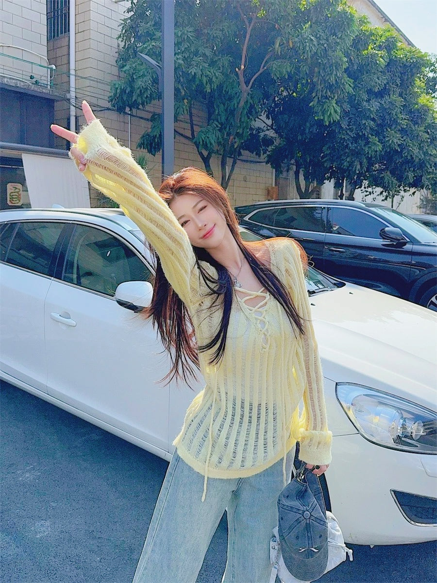 Yellow Knitted Long Sleeve Outerweartop