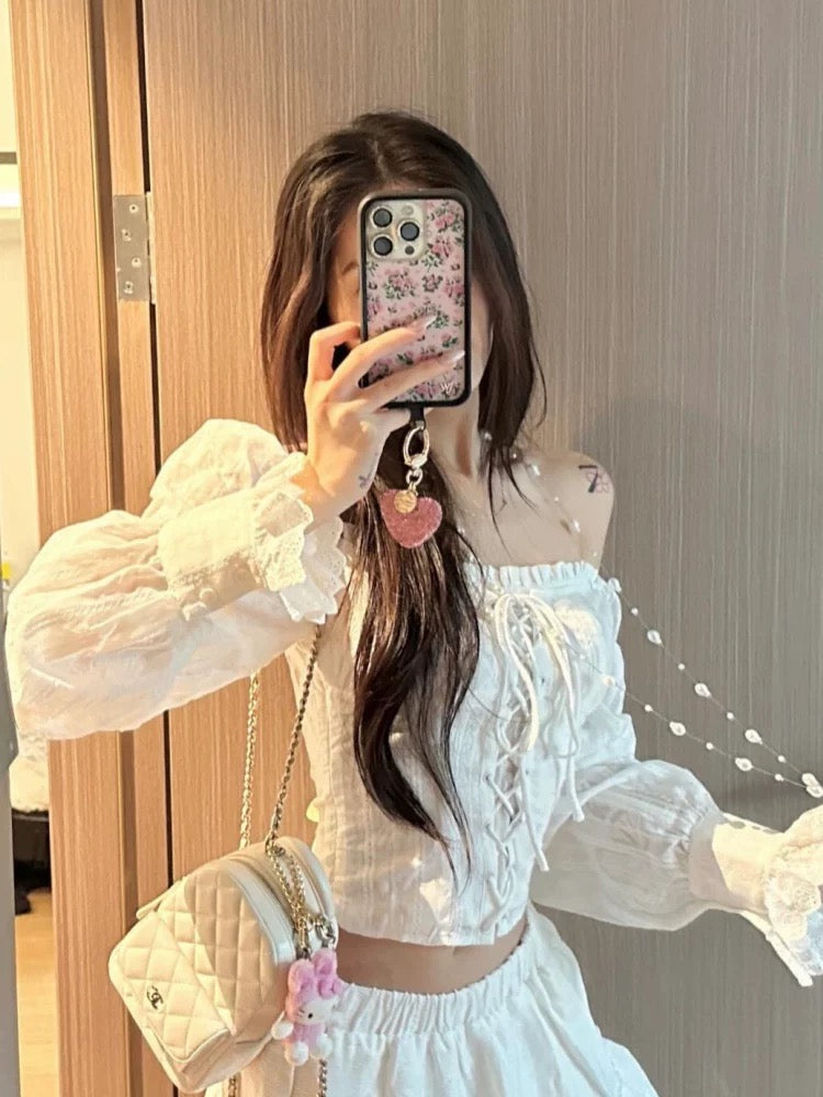 Long Puff Sleeve White Top