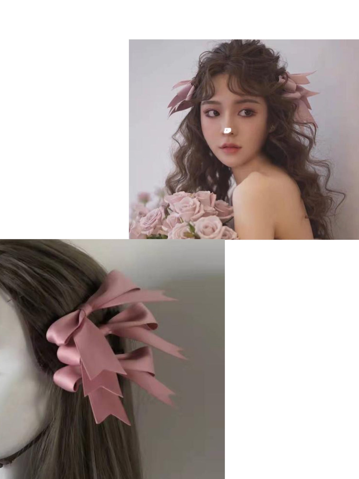 S03 Pink Ribbon Hair Clip Set