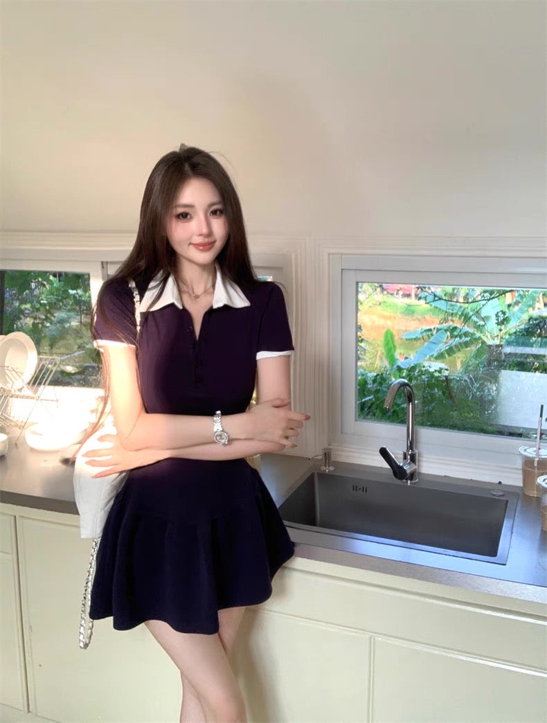 White Collar Navy Mini Dress