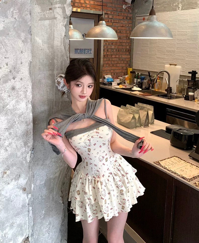 Kitty Tube Dress + Grey Cardigan Set