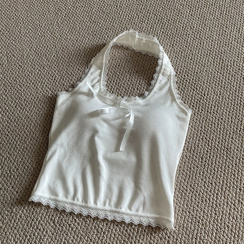Round Lace V Collar Knitted Top (White, Grey, Black)
