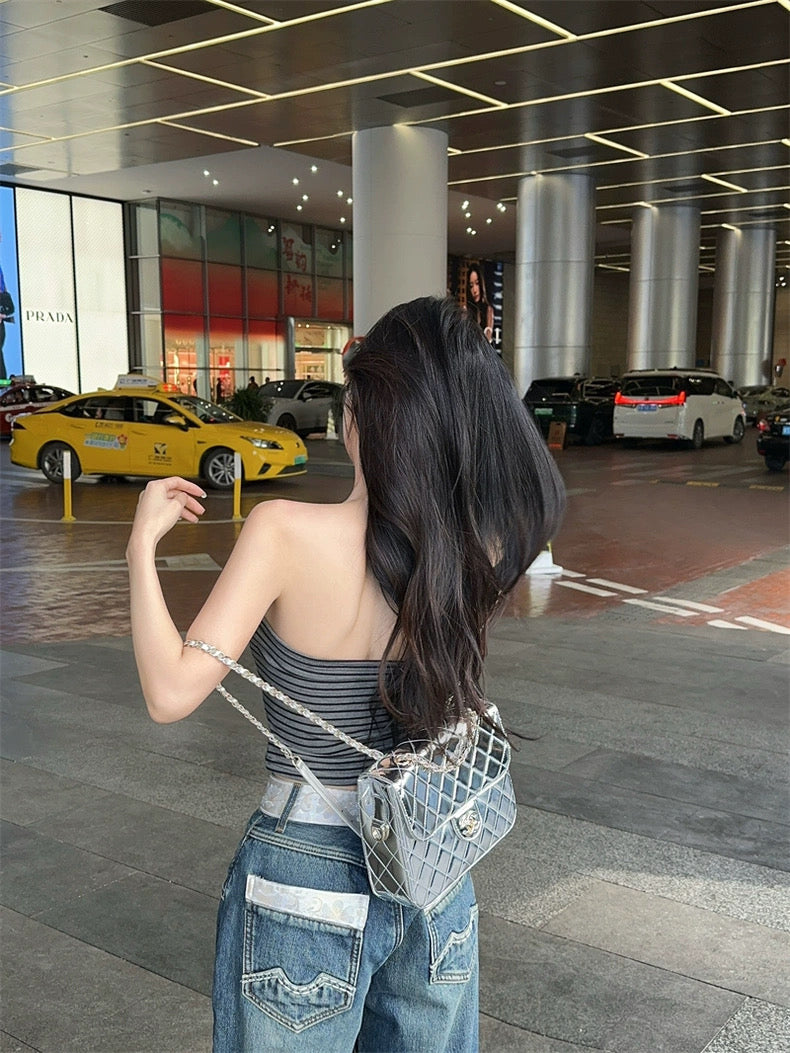 Black Stripe Grey Tube Top