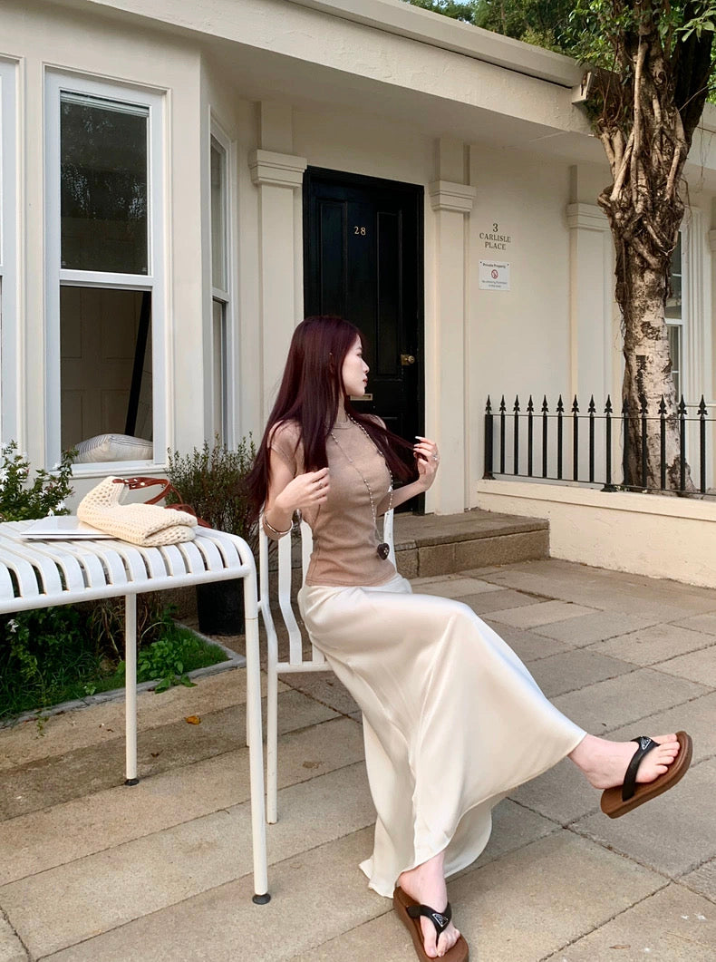 Satin Long Skirt (S, M)