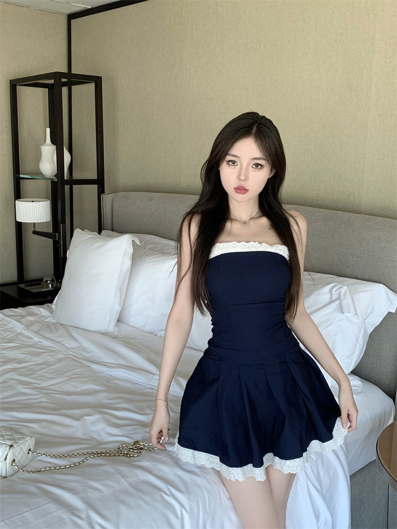 Lace Line Navy Tube Dress