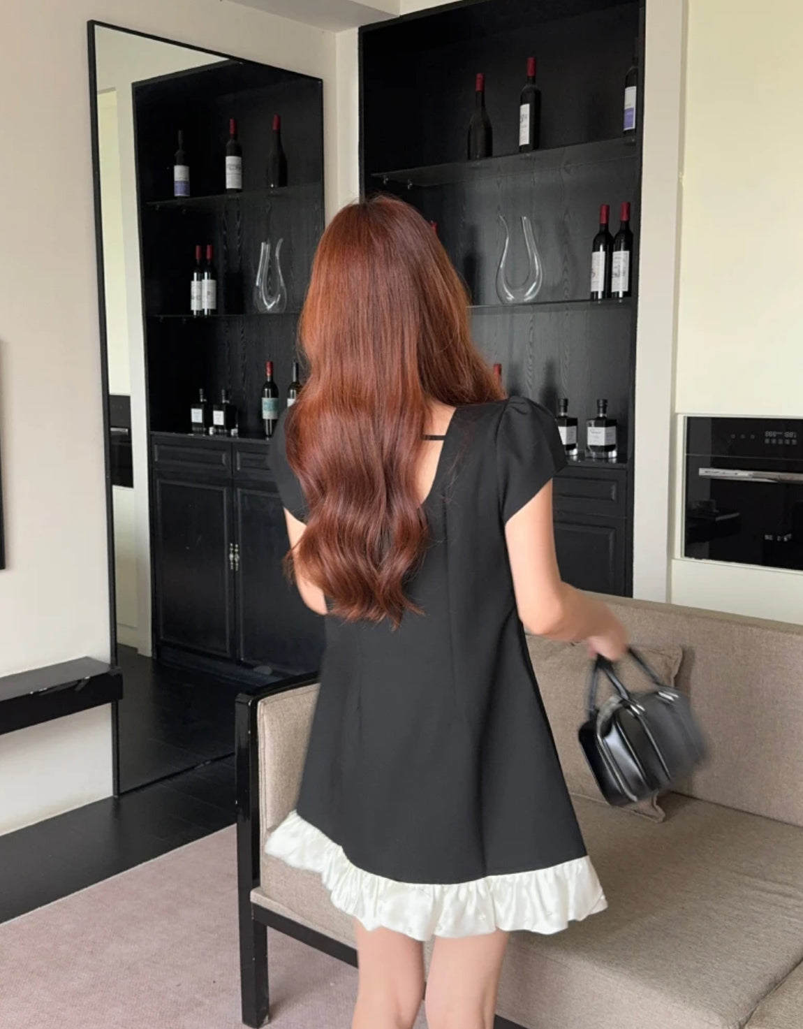 Puff Sleeve Dress (Black, Grey)