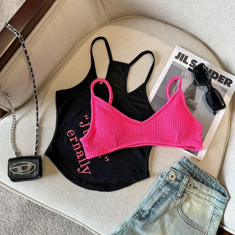 Inner Bra + Singlet Top Set (Purple, Red, Black)