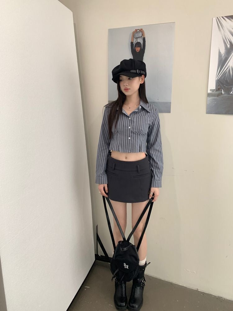 Stripe Uni Long Sleeve Crop Top
