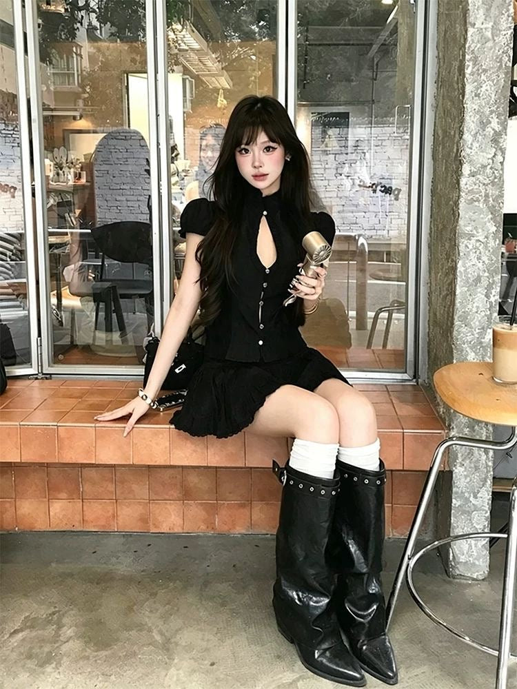 Black Top + Skort Two Piece Set (S, M)