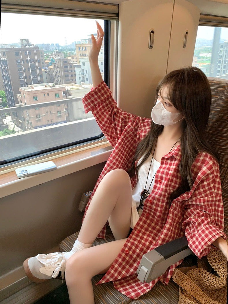 Red White Ginham Long Sleeve Shirt