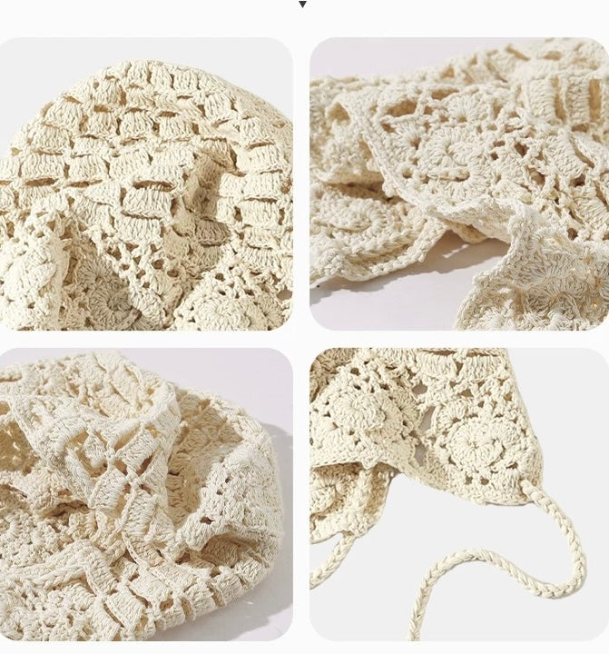 H34 Big Beige Strap Knitted Embroidery Hat