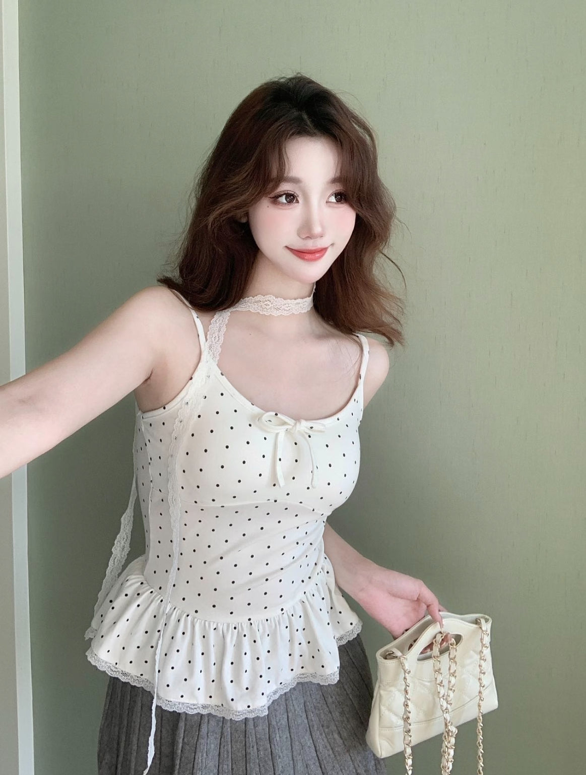Polka Dot Top With Collar Strap